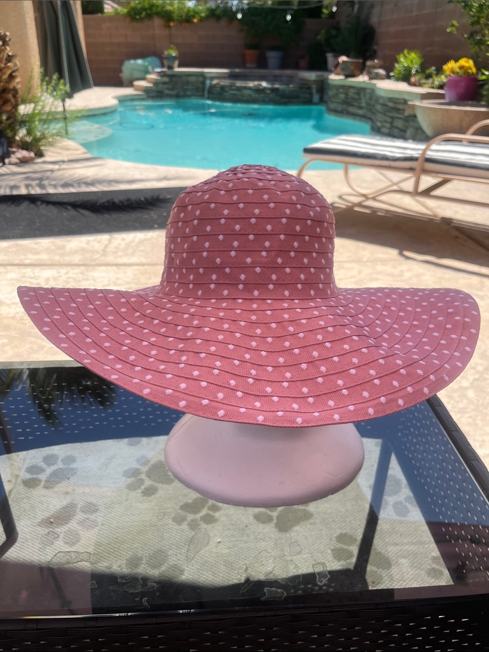 NYC Wide-Brim Pink Polka Dot Sun Floppy Hat